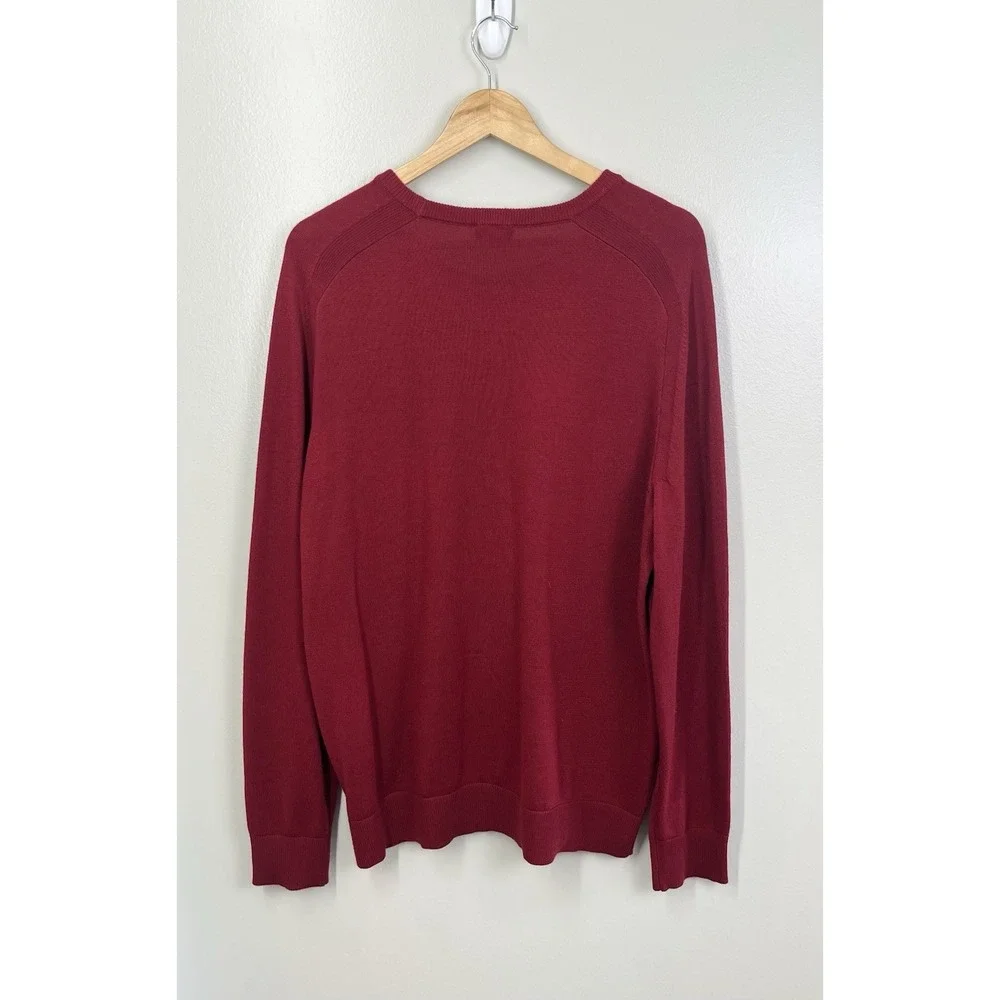 Express 100% Merino Wool Sweater Mens Lg Burgundy Crew Neck Heather Knit